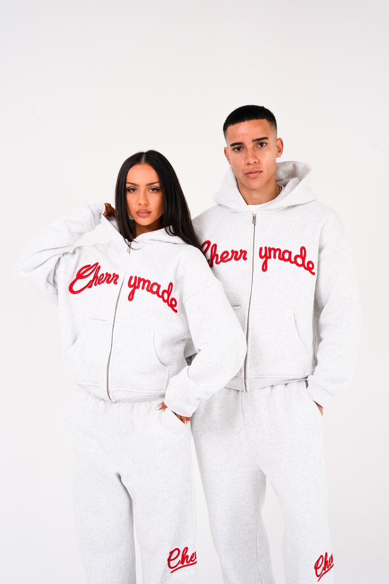SCRIPT LOGO ZIP UP HOODIE - WASHED GREY