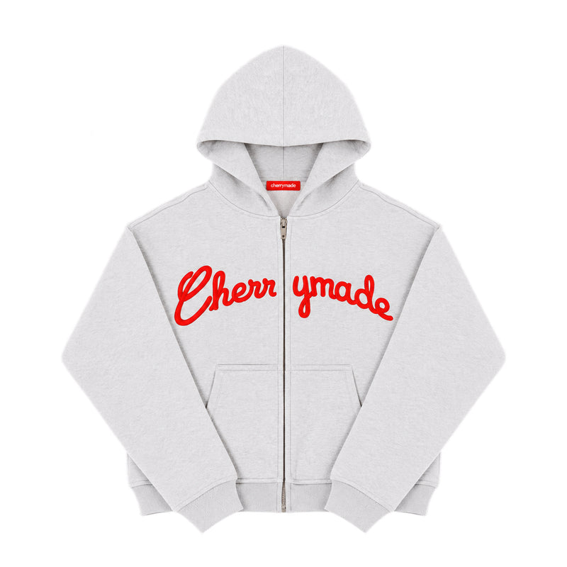 SCRIPT LOGO ZIP UP HOODIE - WASHED GREY